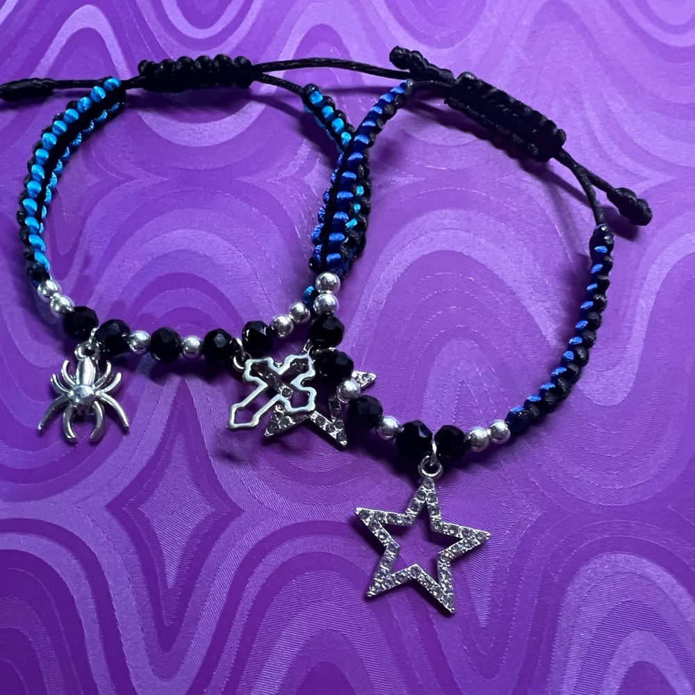 Blue and Black Star Charm Kids Bracelet Set